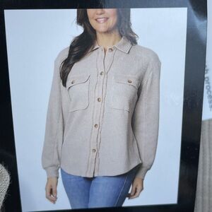 Briggs Women's L Button-Up Blouse Tan Cotton Blend e0886